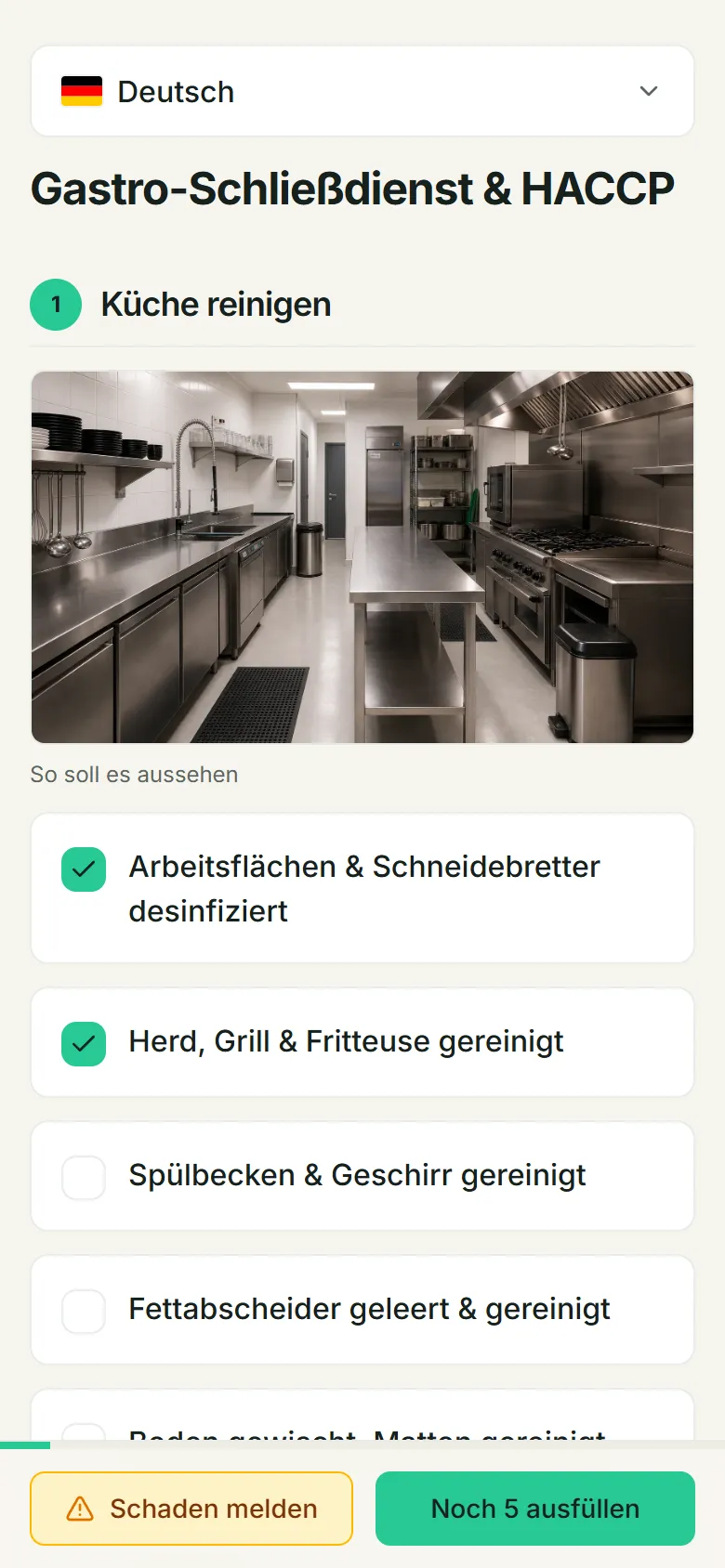 Screenshot: Vorlage „Restaurant Öffnen/Schließen“ in der mobilen Ansicht.